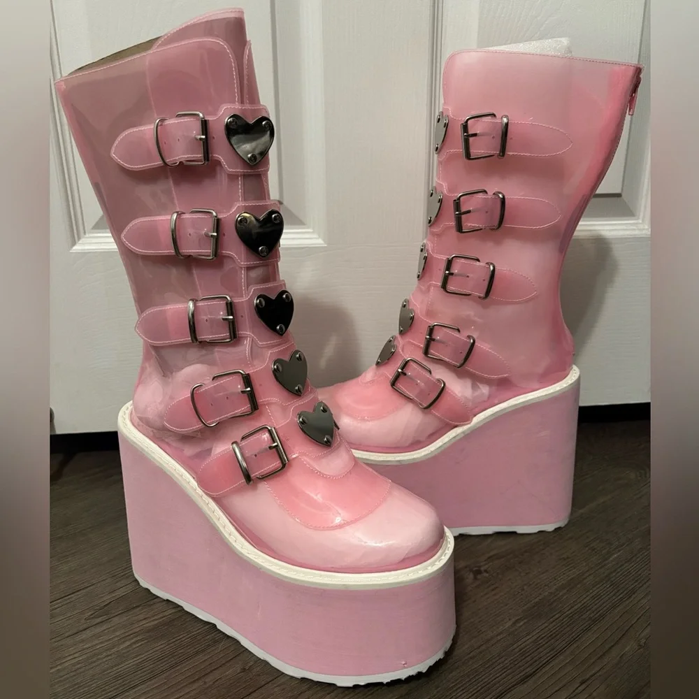 Demonia Swing-230C Clear Baby Pink Lovesick Trinity Boots